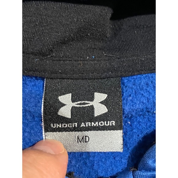 Under Armour Mens Blue Full Zip Hoodie Logo Print Fleece Jacket Medium 205382 - Picture 3 of 7